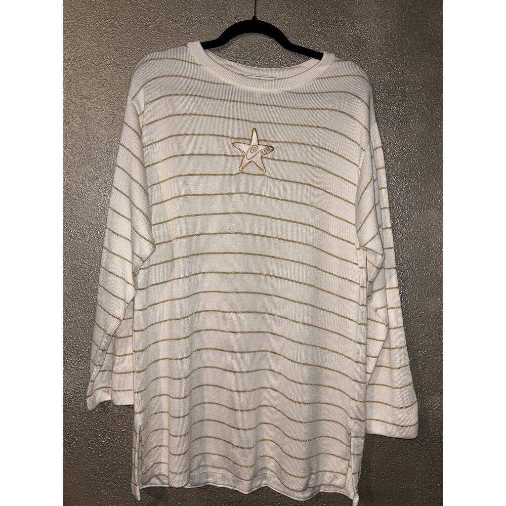 St. John Sport Preppy Holiday Cream & Gold Star  Long Sleeve Sweater